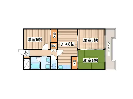 JR仙石線 小鶴新田駅 徒歩11分 6階建 築32年(3DK/6階)の間取り写真