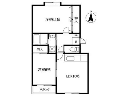 ベルリーフI(2LDK/2階)の間取り写真