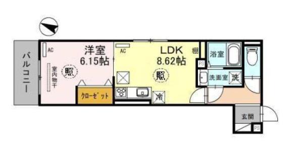 ディールーム旗塚通(1LDK/1階)の間取り写真
