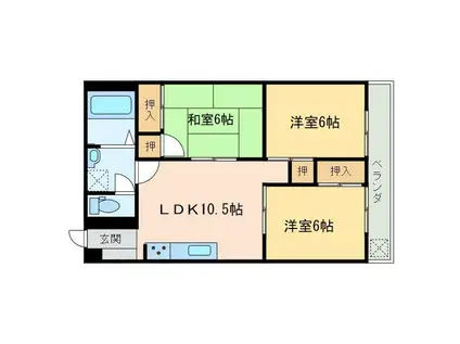 第七越智ハイツ(3LDK/1階)の間取り写真