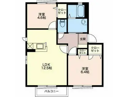 TRINITY B棟(2LDK/2階)の間取り写真