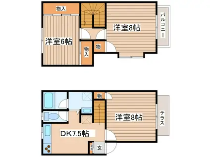 オーストラリアンハウスA棟(3DK/1階)の間取り写真