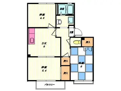 ビューテラス(3DK/1階)の間取り写真