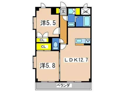 エスポワール保土ヶ谷(2LDK/2階)の間取り写真