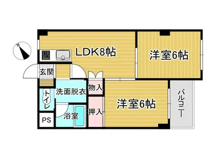 ラフェスタ小山(2LDK/2階)の間取り写真
