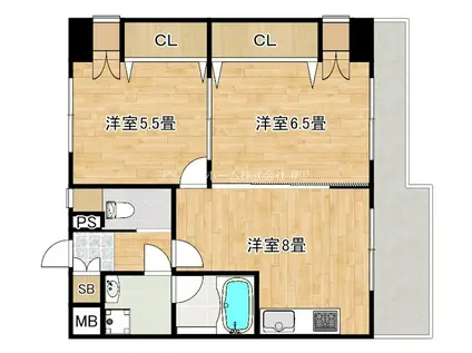 デルメゾン三国丘(2LDK/3階)の間取り写真