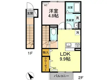 ネコデコ(1LDK/2階)の間取り写真