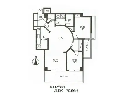 サンワード深沢(2LDK/3階)の間取り写真