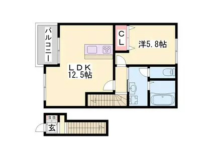 オーシャンコート姫路B(1LDK/2階)の間取り写真