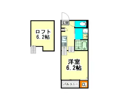 ハーモニーテラス寺崎町II(1SK/2階)の間取り写真