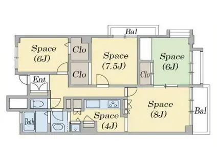 エルタウン学園II(3LDK/6階)の間取り写真