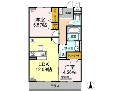 フォルトゥーナ横尾A・B A棟(2LDK/1階)の間取り写真