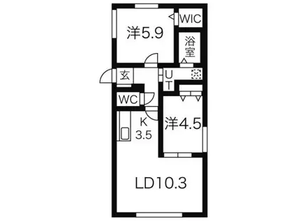 ハウス中の島シュライン(2LDK/4階)の間取り写真