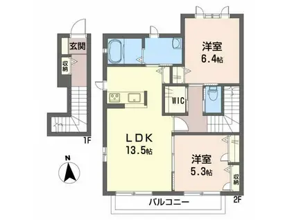 グランマスト杉井流 III B棟(2LDK/2階)の間取り写真