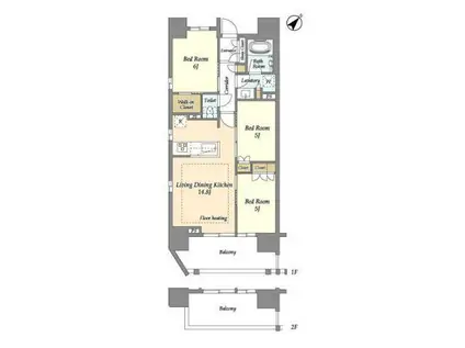 横須賀中央レジデンス(3LDK/5階)の間取り写真