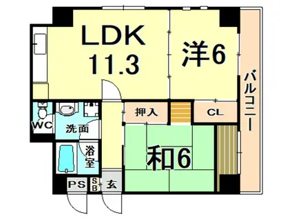 YSコート蘭びっく(2LDK/2階)の間取り写真