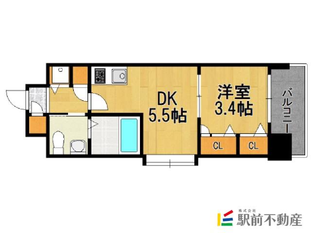 F・PARC 西新(1DK/11階)の間取り写真