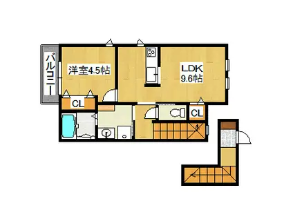 ルーエ段上(1LDK/2階)の間取り写真