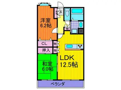 パルティール新石切(2LDK/4階)の間取り写真