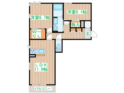 メゾンマスト中倉(2LDK/1階)の間取り写真