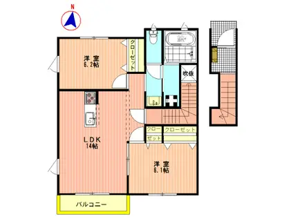 ティーゲル ヒュース(2LDK/2階)の間取り写真