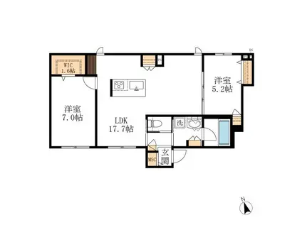 名鉄小牧線 小牧駅 徒歩29分 2階建 築1年(2LDK/1階)の間取り写真