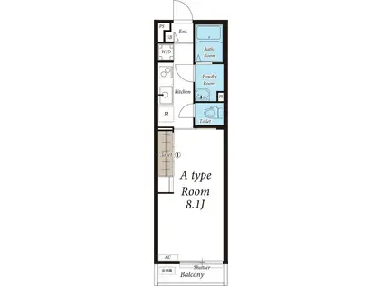 リブリ・サザンビーチ茅ヶ崎II(1K/1階)の間取り写真