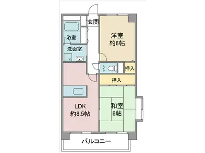 グランドメゾン黒川(2DK/6階)の間取り写真