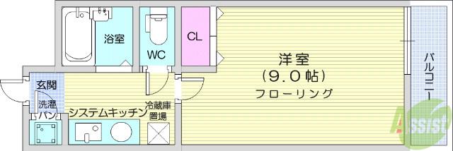 ヴァンデメール五橋(1K/9階)の間取り写真