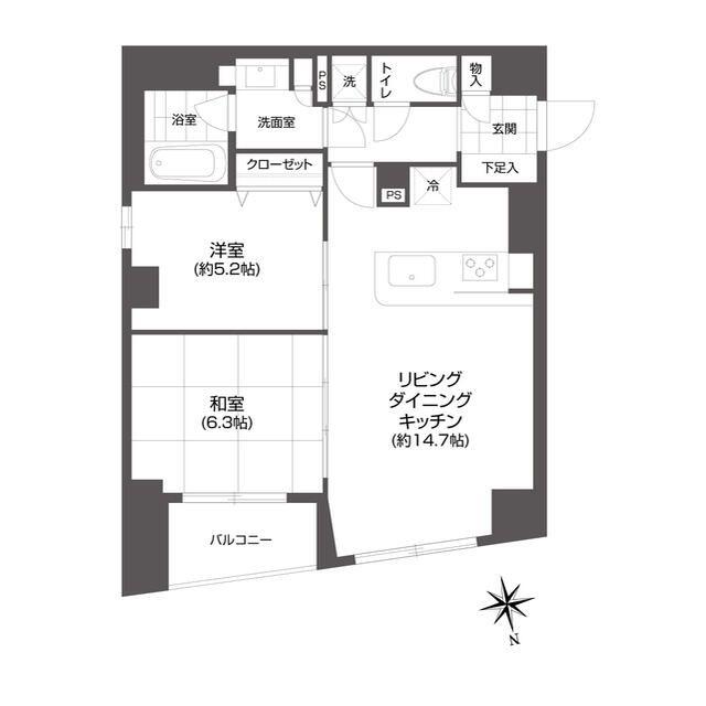 GRAN PASEO 市谷甲良町(2LDK/13階)の間取り写真