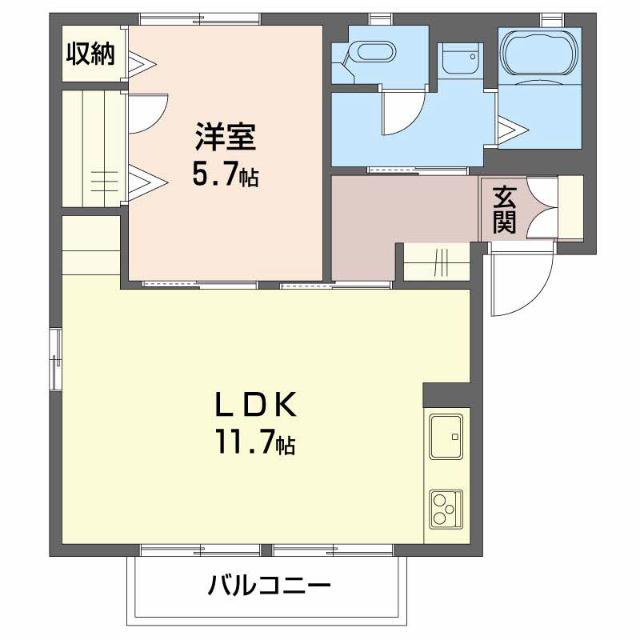 ルミエールひがの B棟(2K/1階)の間取り写真