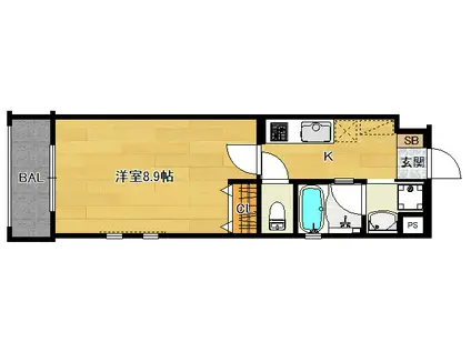 ウエストY LOIN (1K/2階)の間取り写真