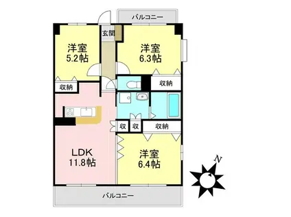 グラスィーユ(3LDK/2階)の間取り写真