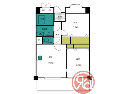 フラット野田III(2DK/2階)の間取り写真