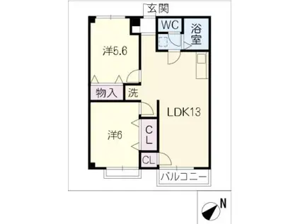 ノースカナルB(2LDK/1階)の間取り写真