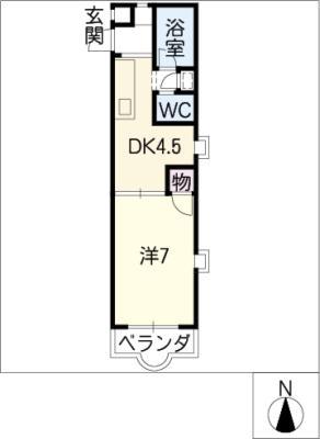 レジデンスゆたか(1DK/2階)の間取り写真