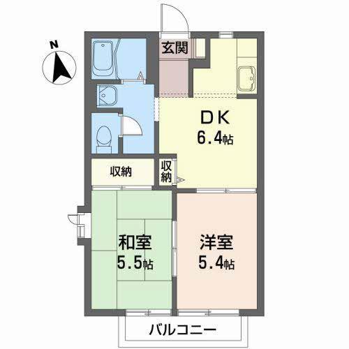 ヴィラージュ折立(2DK/2階)の間取り写真