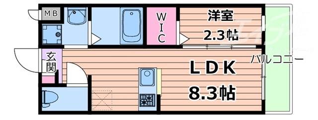 リアコート千里丘I ノース(1LDK/2階)の間取り写真