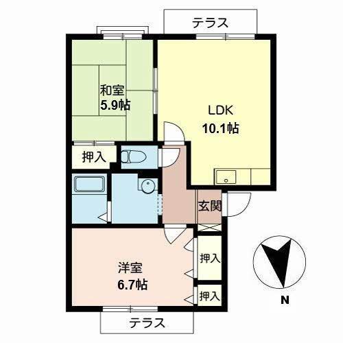 LES BONHEUR22 A棟(2LDK/1階)の間取り写真