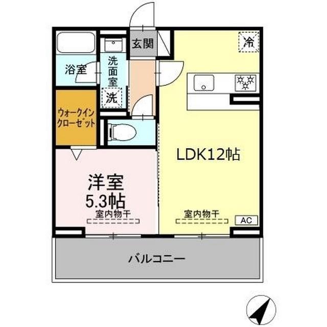 セレーナ東静岡(1LDK/2階)の間取り写真