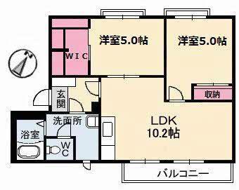 ポワブリエール岡(2LDK/2階)の間取り写真
