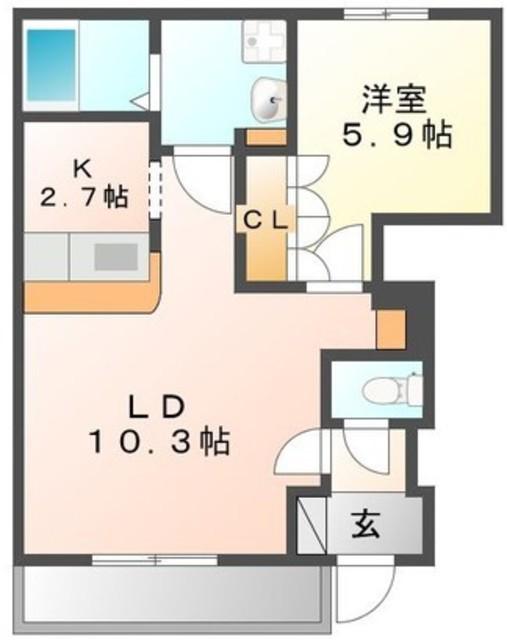 ウエストHILLS(1LDK/1階)の間取り写真
