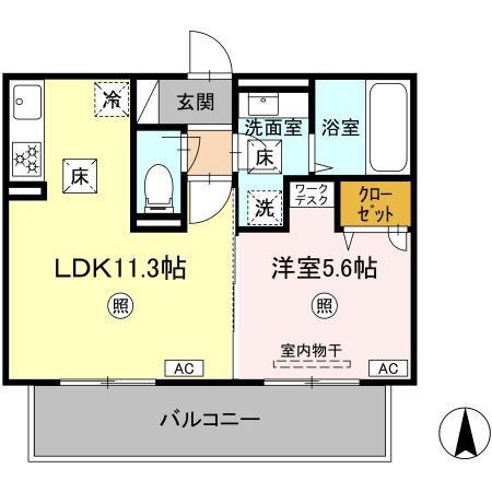 SAKURA A棟(1LDK/1階)の間取り写真