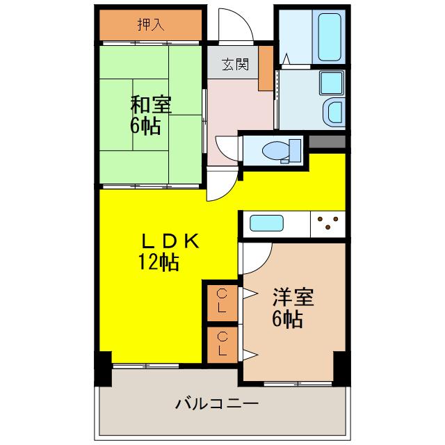 サーパス佐賀唐人町(2LDK/9階)の間取り写真