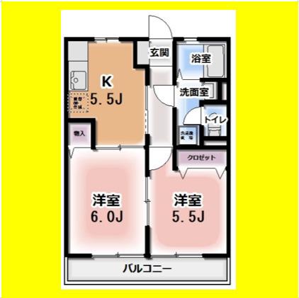 ピアチェーレ(2K/1階)の間取り写真