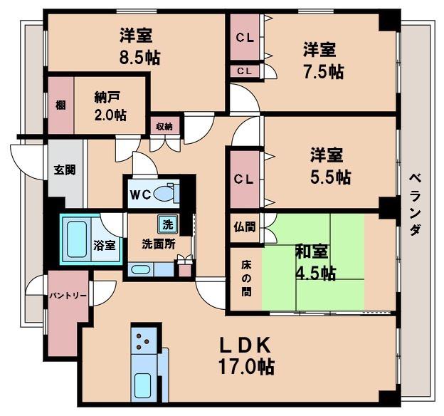 マジョール松崎町(4SLDK/6階)の間取り写真