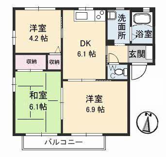 サリーレ太陽II A棟(3DK/1階)の間取り写真