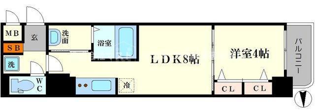 サムティ阿波座ベルシア(1LDK/15階)の間取り写真