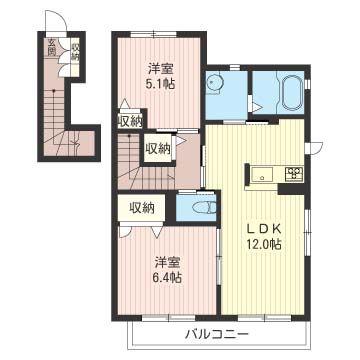 カルプマレメゾン B(2LDK/2階)の間取り写真