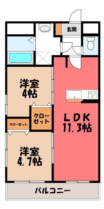 リバーサイドマンション 熊谷(2LDK/1階)の間取り写真